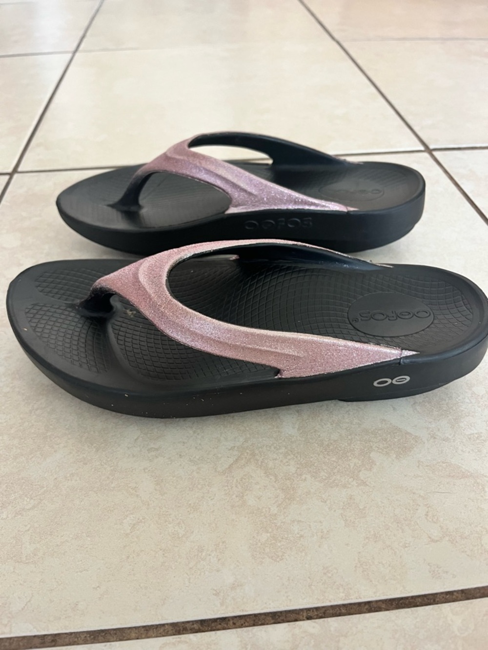 Pink Glitter Luxe Rose Sparkle Oofos Flip Flops Sandals